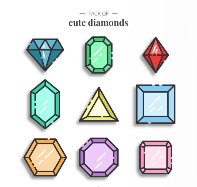 9款可爱彩色宝石矢量素材素材天下