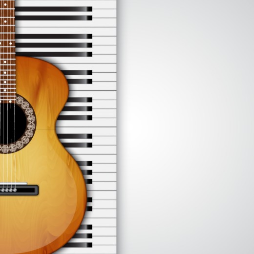 时尚吉他与钢琴键盘背景矢量素材16素材网精选