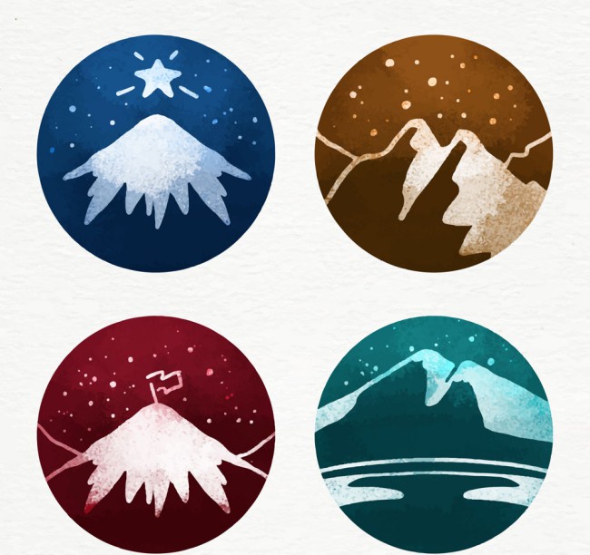 4款彩绘圆形雪山标签矢量素材16图库网精选
