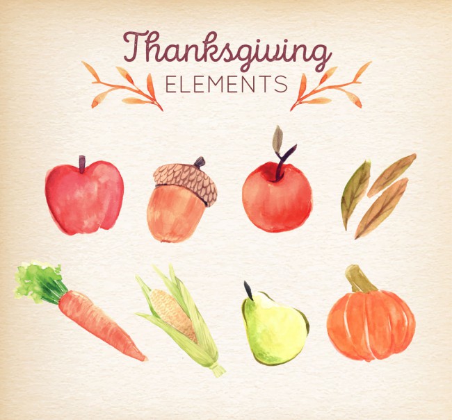 7款水彩绘感恩节蔬菜和水果矢量图16素材网精选