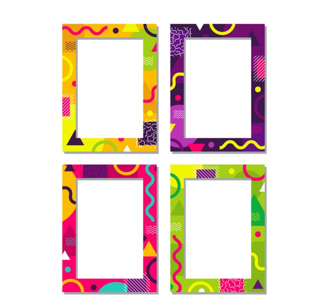 4款彩色花纹长方形框架设计矢量图普贤居素材网精选