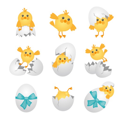9款卡通雏鸡和蛋壳矢量素材16图库网精选