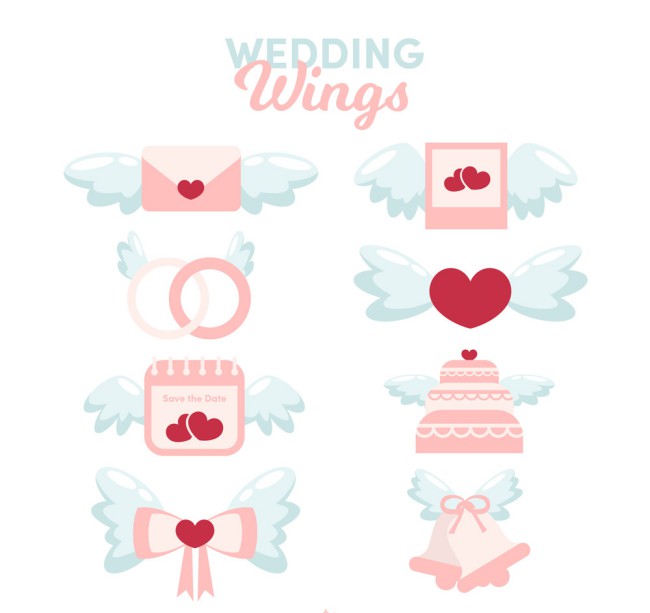8款可爱婚礼元素翅膀矢量图16素材网精选