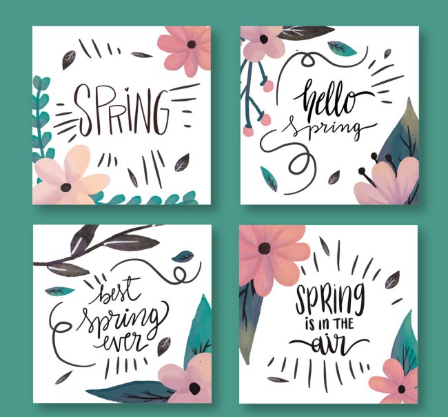 4款彩绘春季花朵卡片矢量素材16图库网精选