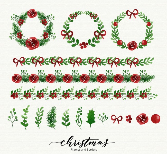 18款彩绘圣诞花边和花环矢量图16设计网精选
