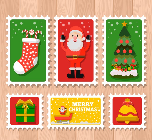 6款彩色圣诞邮票设计矢量素材16图库网精选