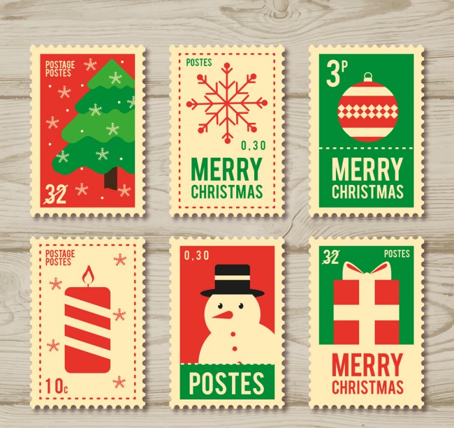 6款彩色圣诞节邮票矢量素材素材中国网精选