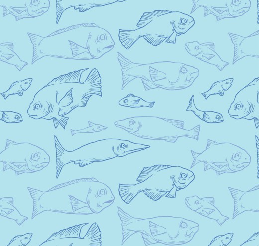 手绘海洋鱼类无缝背景矢量素材16设