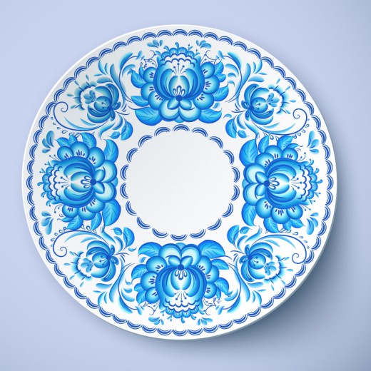 蓝花白瓷盘子设计矢量素材16设计网精选