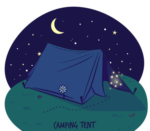 夜晚的郊外野营帐篷插画矢量素材16图库网精选