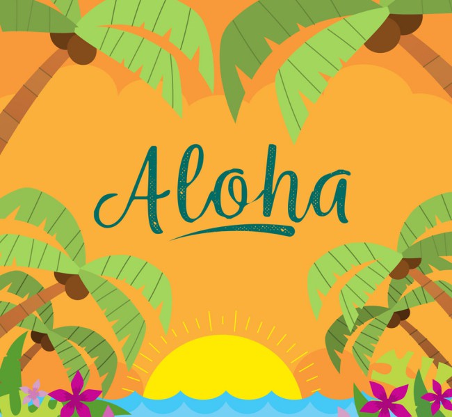 彩色夏威夷岛屿日落风景矢量素材16图库网精选