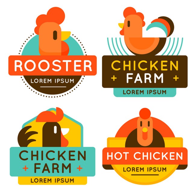 4款彩色养鸡场标签矢量素材16设计网精选