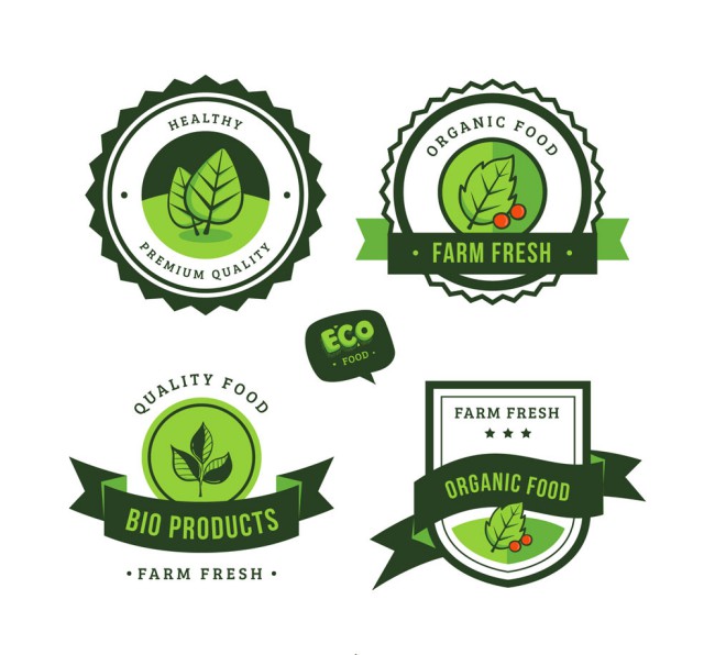 4款创意绿色有机食品标签矢量图普贤居素材网精选