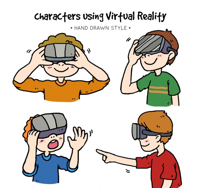 4款彩绘戴VR头显的男孩矢量图素材