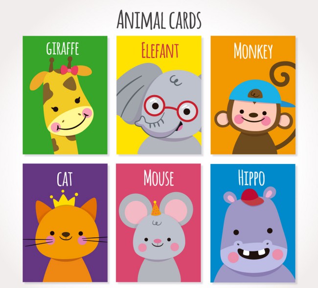6款可爱微笑动物卡片矢量素材普贤居素材网精选