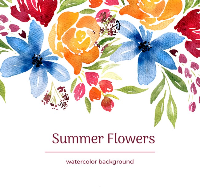 水彩绘夏季花卉矢量素材16图库网精选