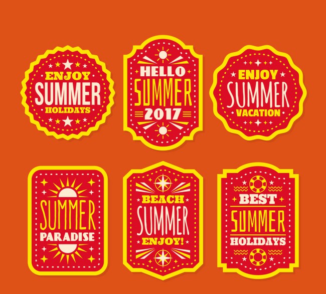 6款橙色夏季度假标签矢量图素材中国网精选