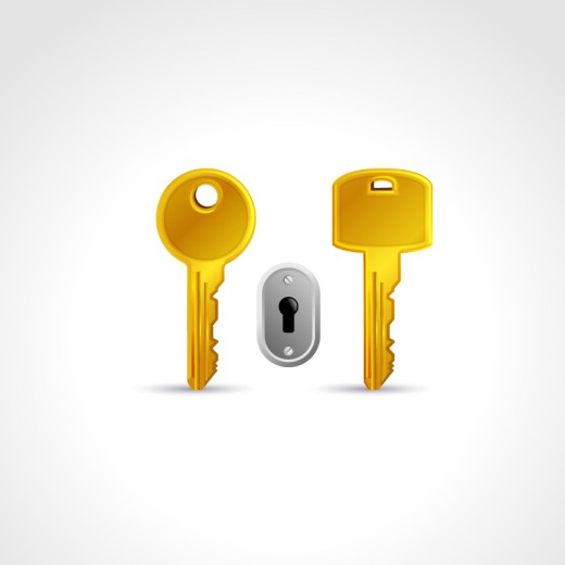 金色钥匙与锁孔矢量素材素材天下精选