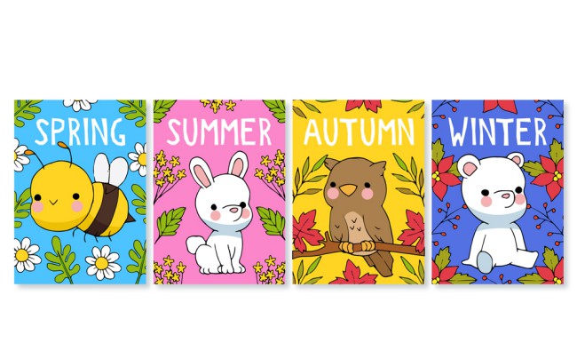 4款可爱四季动物卡片矢量素材16图库网精选