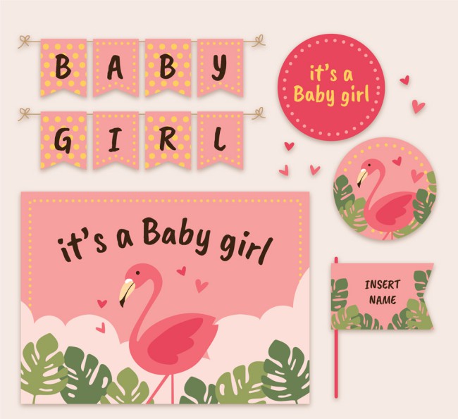 6款粉色迎婴装饰物矢量素材16设计网精选