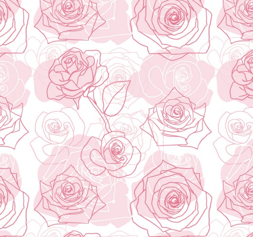 手绘粉色玫瑰无缝背景矢量素材16图库网精选