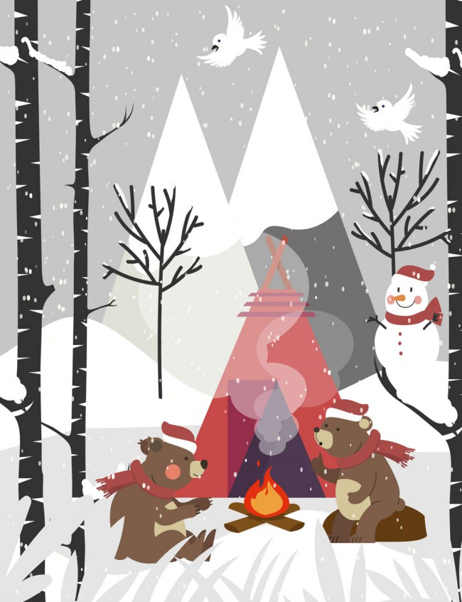 创意冬季野营的熊矢量素材16图库网精选