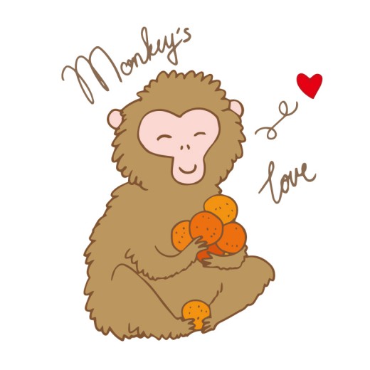 抱着水果的可爱猴子设计矢量素材素