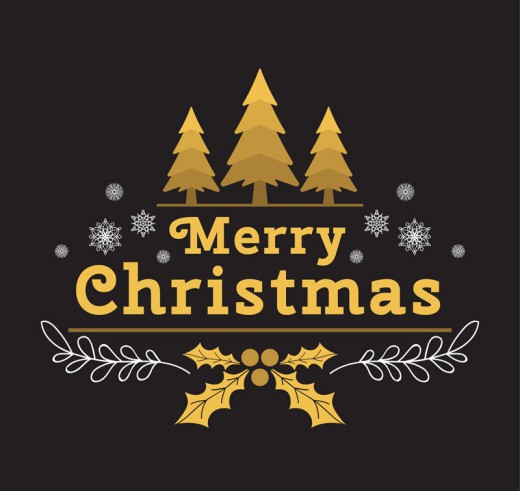 金色圣诞树和枸骨节日贺卡矢量素材16图库网精选