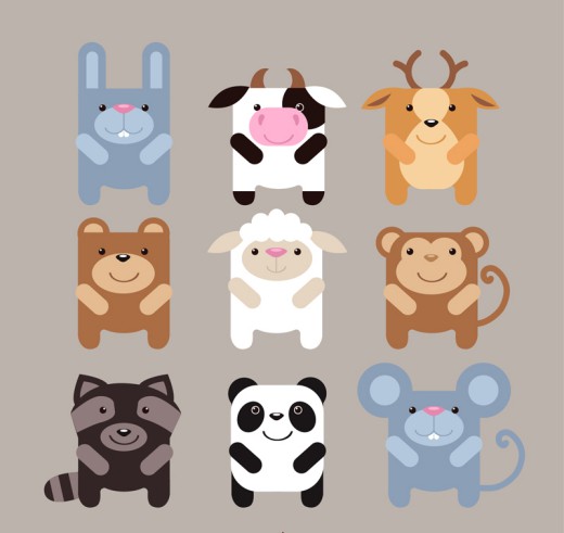 9款可爱方形动物设计矢量素材素材中国网精选