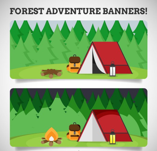 森林探险白天和黑夜banner矢量图16素材网精选
