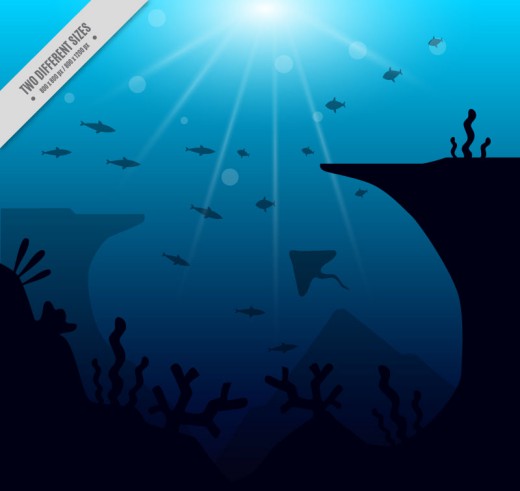 创意深海鱼类风景矢量素材16设计网