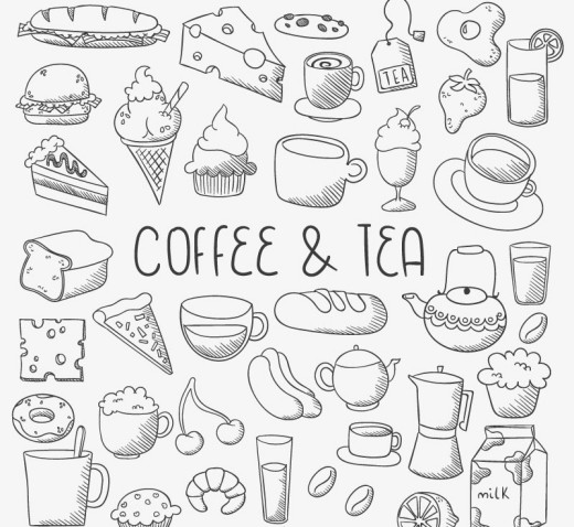 手绘咖啡与甜点食物矢量图素材中国网精选