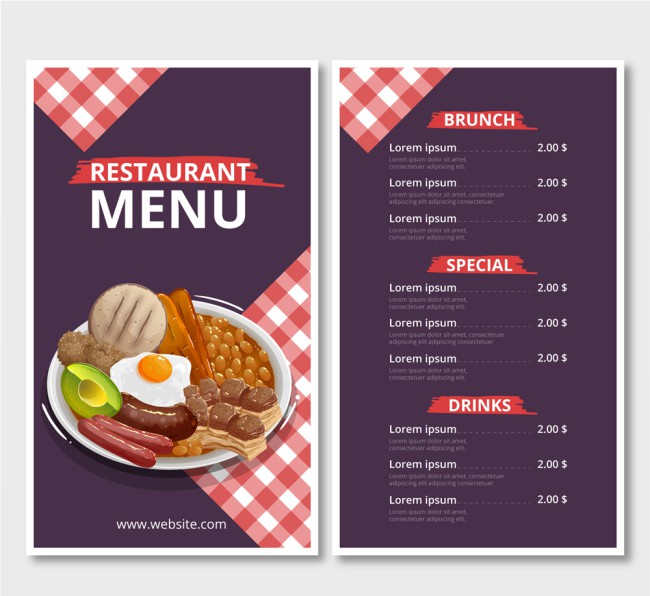 彩绘餐馆菜单正反面设计矢量素材16图库网精选