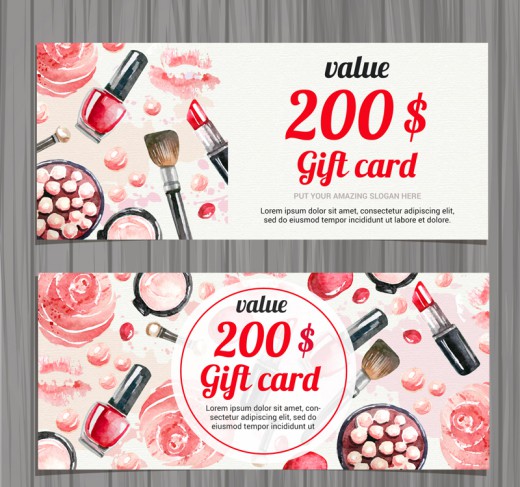 彩绘化妆品礼品卡正反面矢量素材16设计网精选
