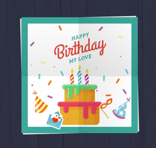 彩色生日蛋糕祝福卡矢量素材16设计网精选