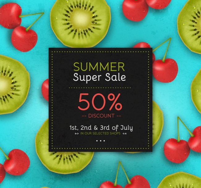 精美水果夏季半价促销海报矢量图16素材网精选
