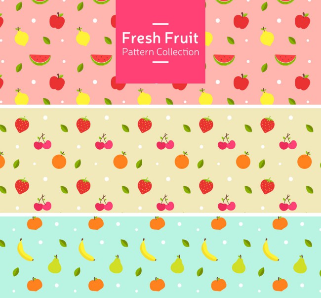 3款彩色新鲜水果无缝背景矢量图16图库网精选