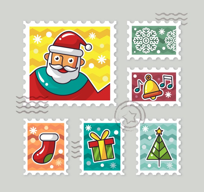 6款创意彩色圣诞节邮票矢量素材16素材网精选