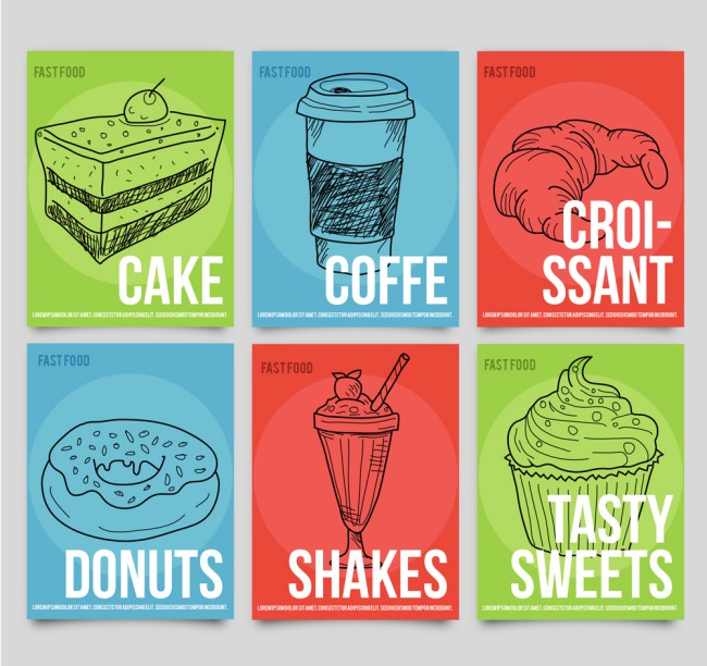 6款彩色食物卡片设计矢量图素材中国网精选