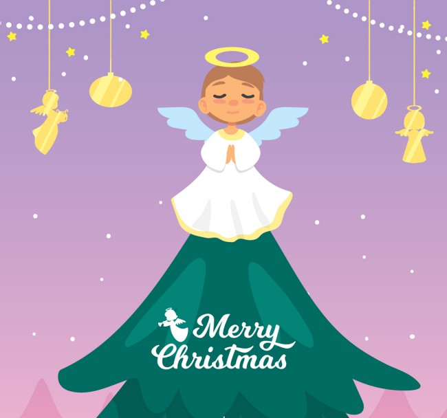 可爱圣诞树上的天使矢量素材16图库网精选