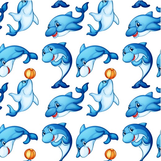 蓝色海豚无缝背景矢量素材16图库网精选
