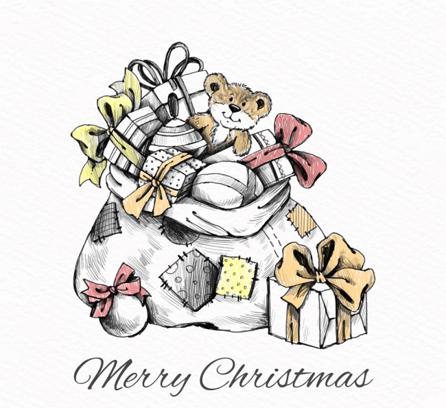 彩绘装满礼物的圣诞包裹矢量素材16素材网精选