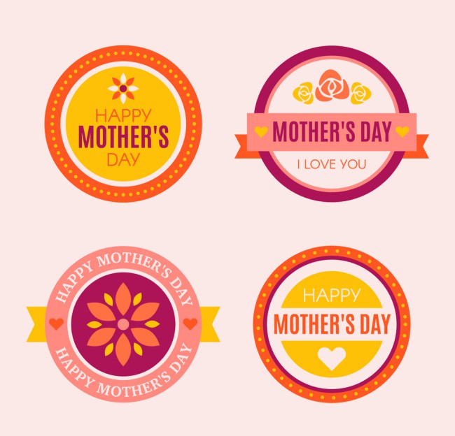 4款彩色圆形母亲节快乐标签矢量图