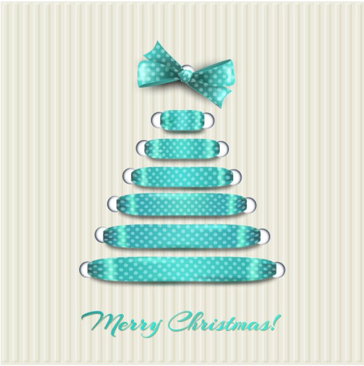 蓝色水玉点丝带圣诞树矢量素材16设计网精选