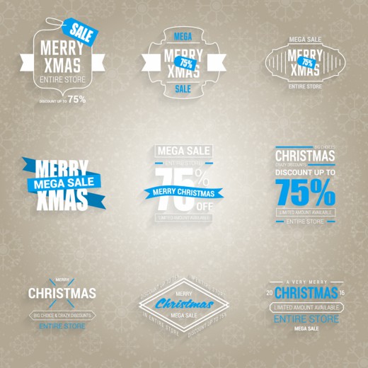9款蓝白色圣诞节促销标签矢量图16素材网精选