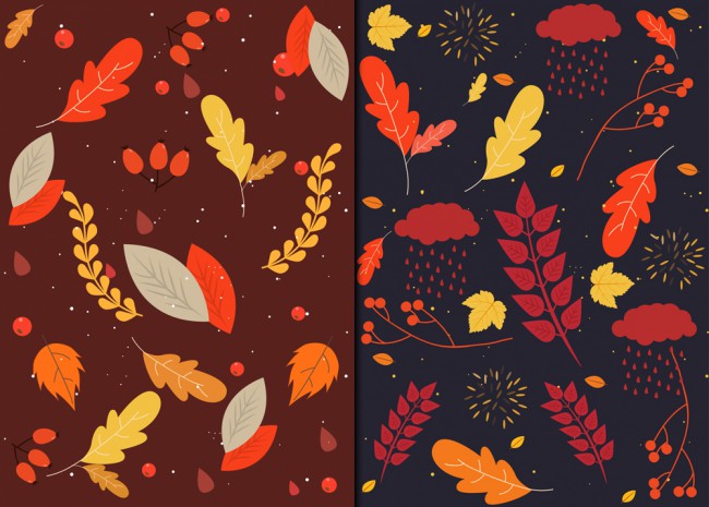 2款彩色秋季树叶无缝背景矢量图16素材网精选