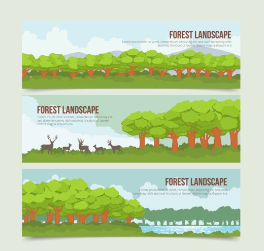 3款绿意森林风景和鹿banner矢量素材16图库网精选