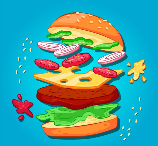 彩绘美味动感汉堡包矢量素材16素材网精选