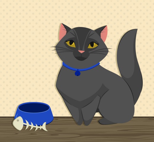 可爱黑色宠物猫和鱼骨头矢量素材16设计网精选