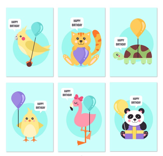 6款可爱动物生日卡片矢量素材16素材网精选